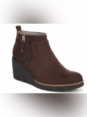 Dr Scholl Bianca Wedge Bootie Women's Brown Suede with Side Zip Deep Maroon 9.5